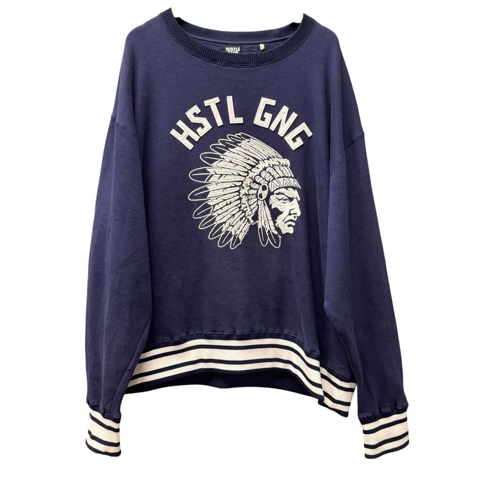 Hustle Gang Sweatshirt Mens 4X Blue White Pullover Embroidered + Zip Pocket